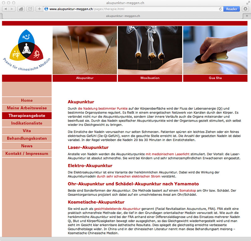 Beispielseite von www.akupunktur-meggen.ch 